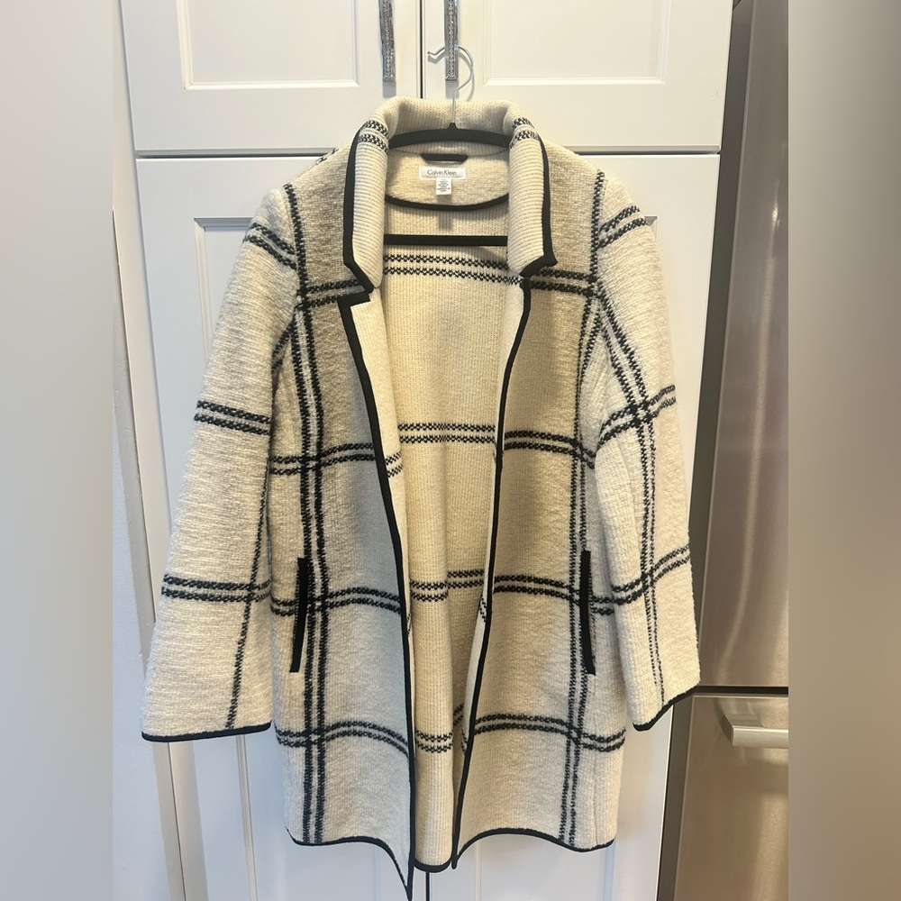 Calvin Klein Black and Cream Checkered Coat